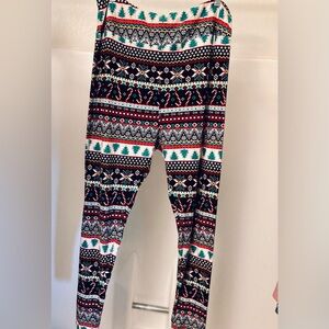 LuLaRoe Festive Patterned Leggings with Red and Green